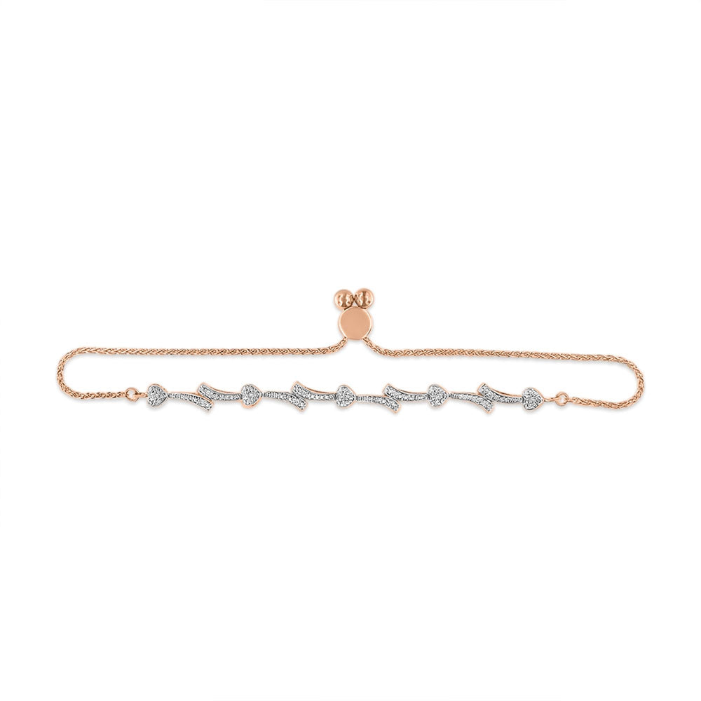 .925 Sterling Silver Diamond Accent Heart and Wave Link Bolo Bracelet (I-J Color, I2-I3 Clarity) - 6" to 9" Adjustable