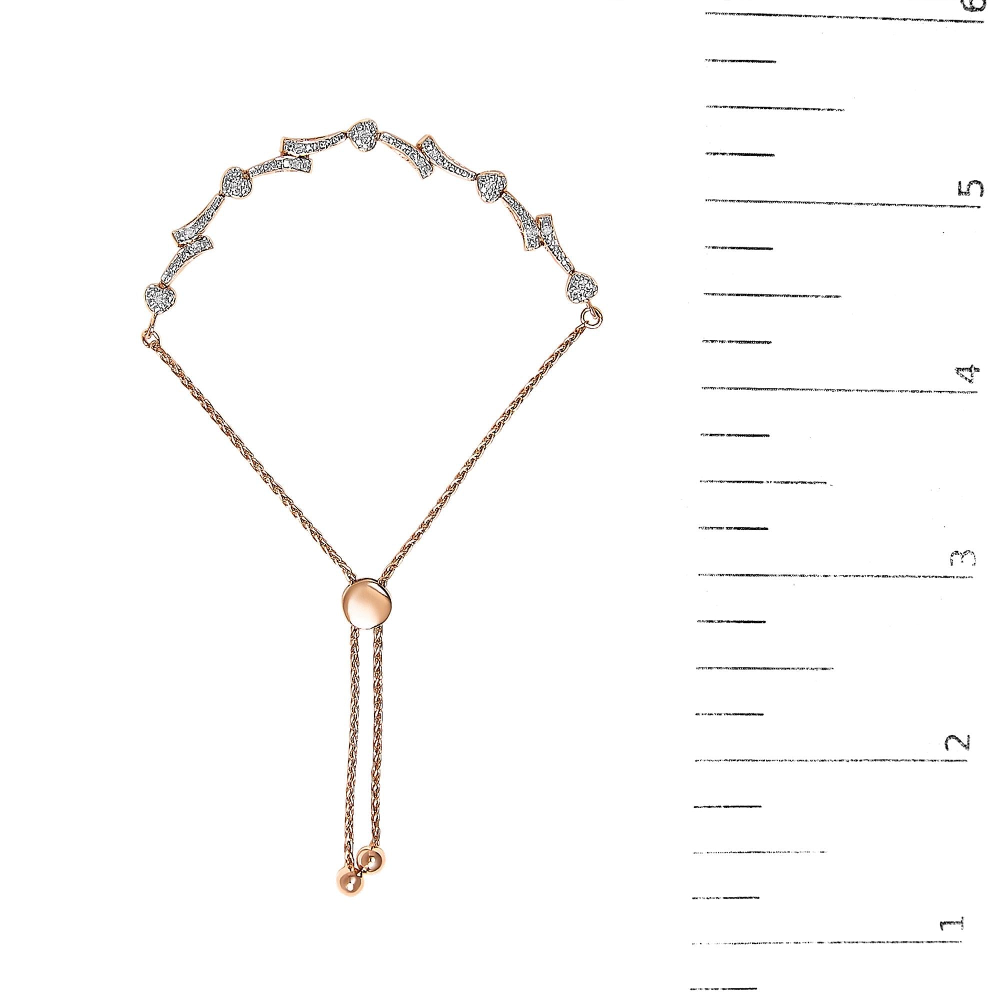 .925 Sterling Silver Diamond Accent Heart and Wave Link Bolo Bracelet (I-J Color, I2-I3 Clarity) - 6" to 9" Adjustable