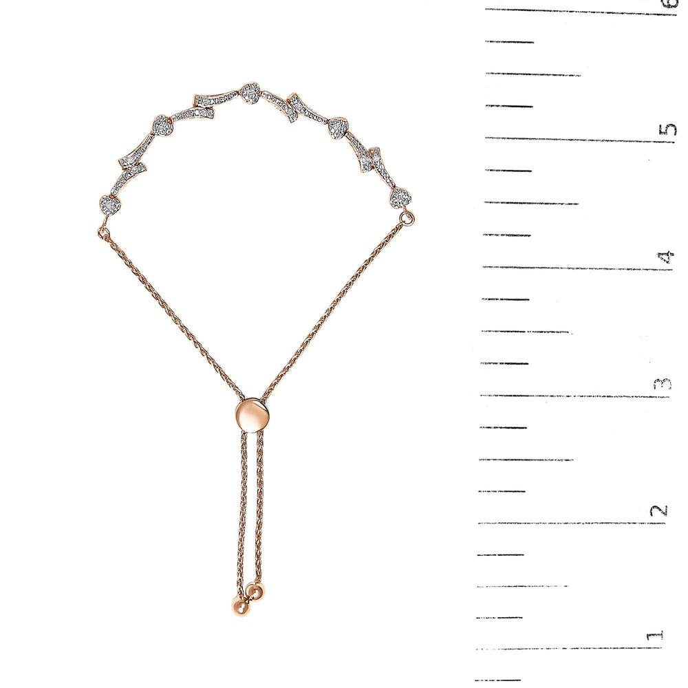 .925 Sterling Silver Diamond Accent Heart and Wave Link Bolo Bracelet (I-J Color, I2-I3 Clarity) - 6" to 9" Adjustable