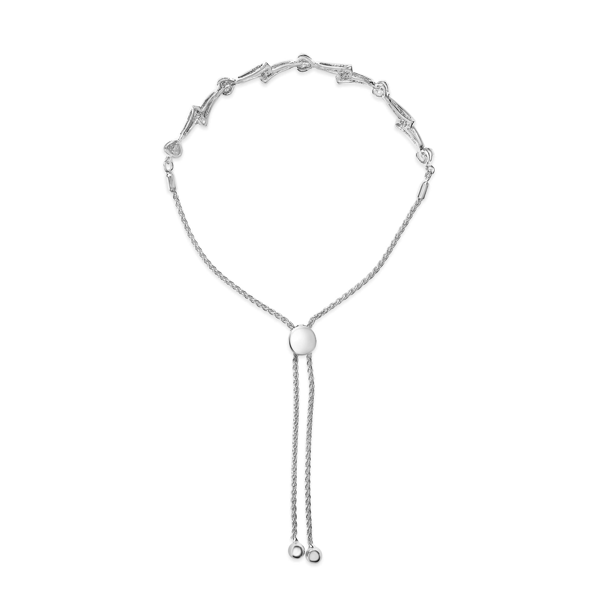 .925 Sterling Silver Diamond Accent Heart and Wave Link Bolo Bracelet (I-J Color, I2-I3 Clarity) - 6" to 9" Adjustable
