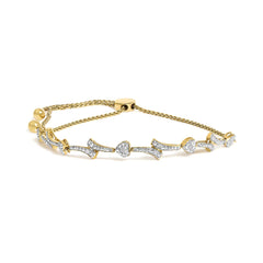 .925 Sterling Silver Diamond Accent Heart and Wave Link Bolo Bracelet (I-J Color, I2-I3 Clarity) - 6" to 9" Adjustable