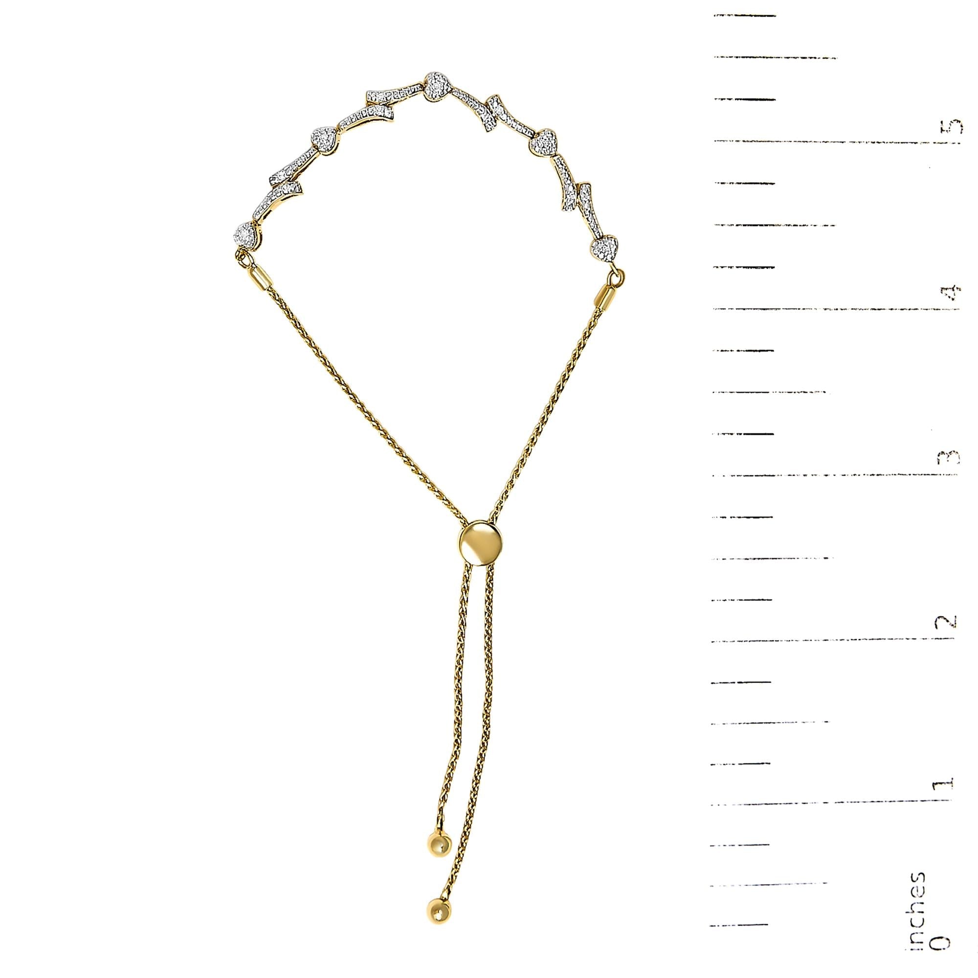 .925 Sterling Silver Diamond Accent Heart and Wave Link Bolo Bracelet (I-J Color, I2-I3 Clarity) - 6" to 9" Adjustable