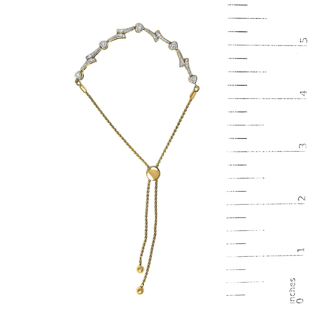 .925 Sterling Silver Diamond Accent Heart and Wave Link Bolo Bracelet (I-J Color, I2-I3 Clarity) - 6" to 9" Adjustable
