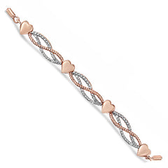 14K Rose Gold Plated .925 Sterling Silver Cttw Diamond Accent Layered Infinity Link and Heart Adjustable 4”-10” Adjustable Bolo Bracelet (I-J Color, I3 Clarity)