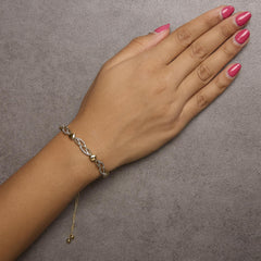 14K Yellow Gold Plated .925 Sterling Silver 1/10 Cttw Diamond Wave and Hearts Bolo Bracelet (I-J Color, I2-I3 Clarity) - 4"-10" Adjustable