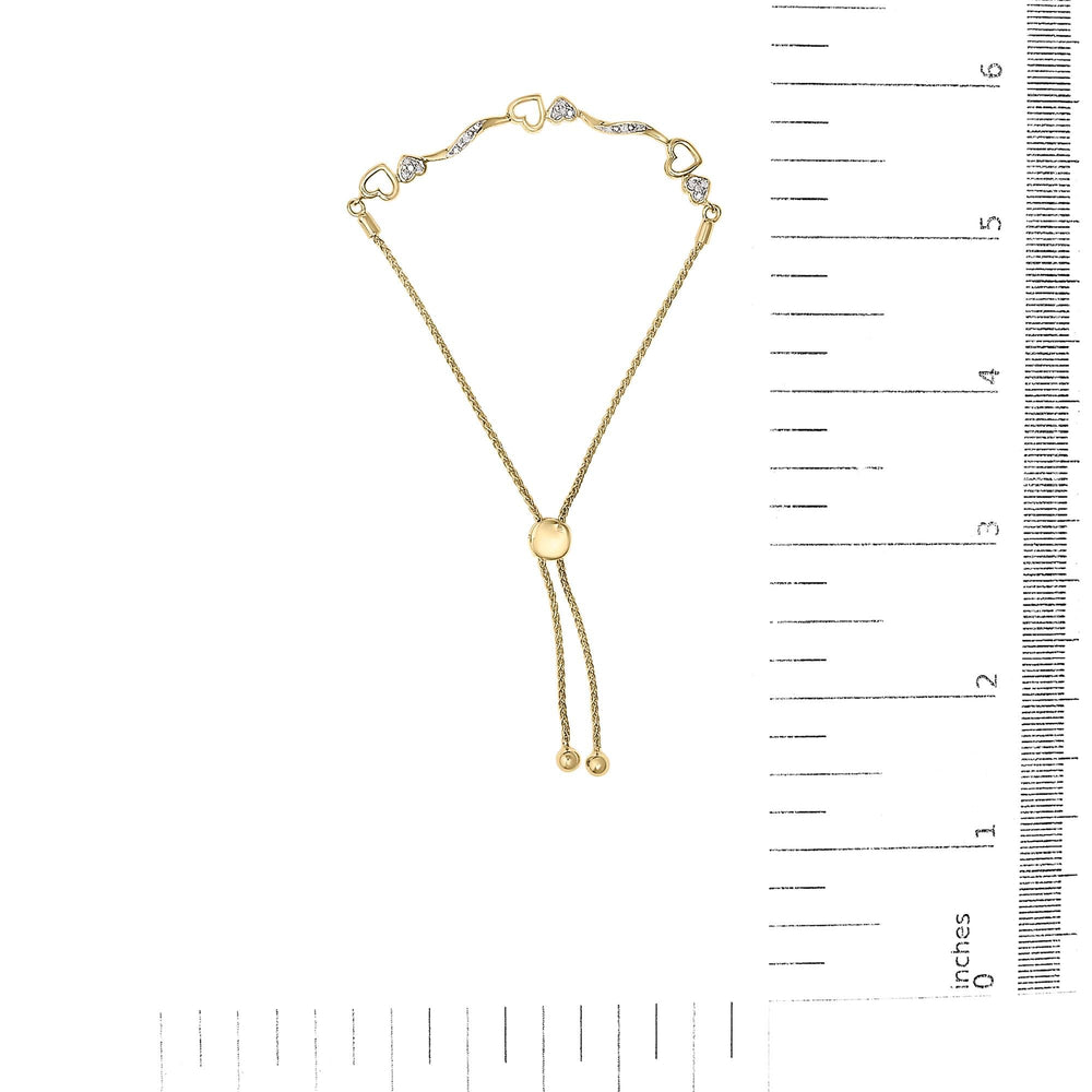 .925 Sterling Silver 1/10 Cttw Diamond Wave and Hearts 4”-10” Adjustable Bolo Bracelet (I-J Color, I3 Clarity)