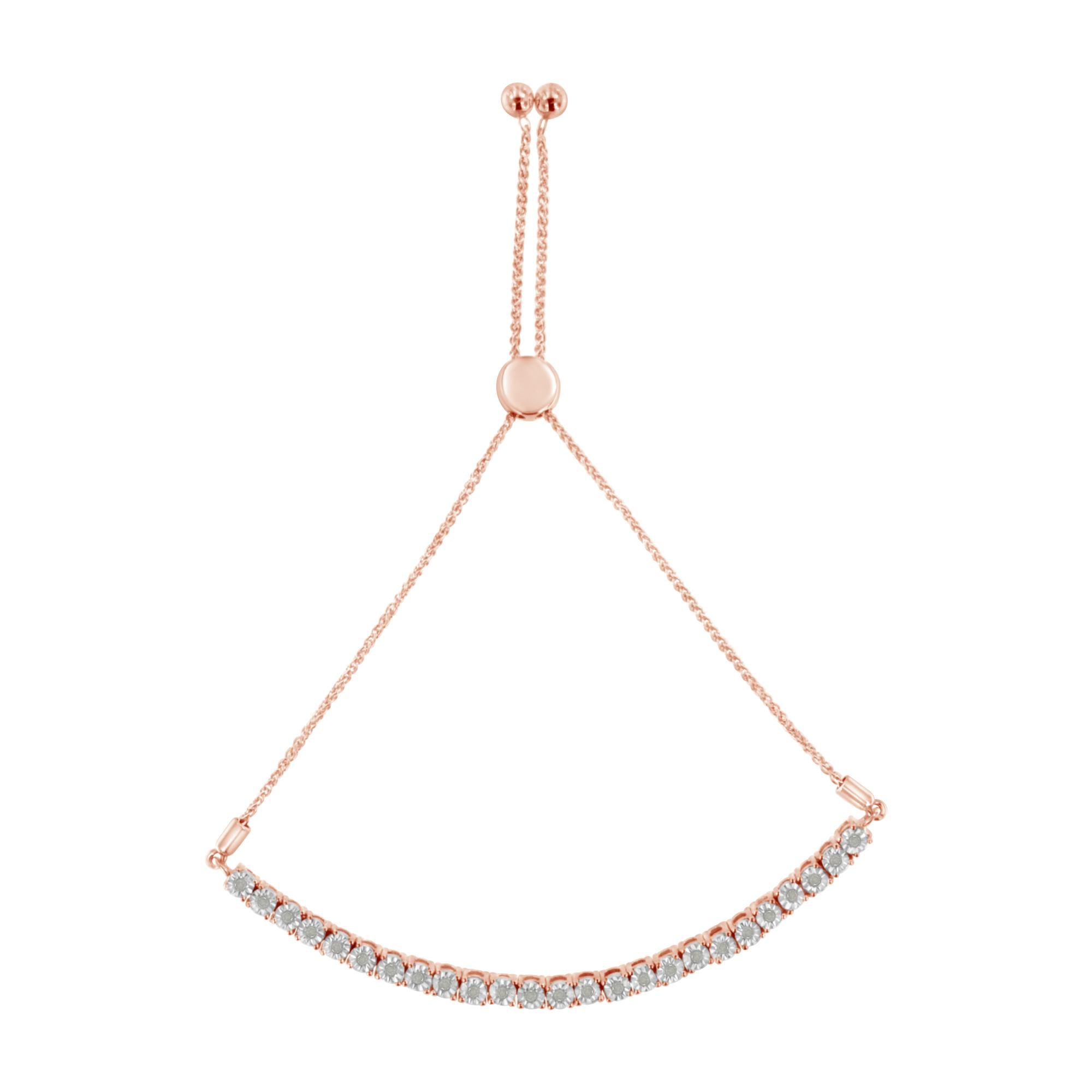 .925 Sterling Silver 1/4 Cttw Miracle-Set Diamond 4”-10” Adjustable Bolo Tennis Bracelet (I-J Color, I3 Clarity)
