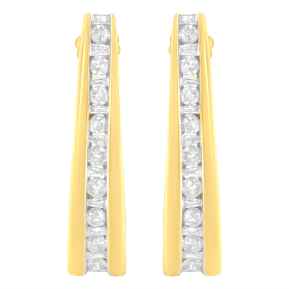 10K Yellow Gold 1 cttw Channel Set Diamond J-Hoop Earrings (H-I Clarity, I1-I2 Color)