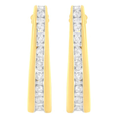 10K Yellow Gold 1 cttw Channel Set Diamond J-Hoop Earrings (H-I Clarity, I1-I2 Color)
