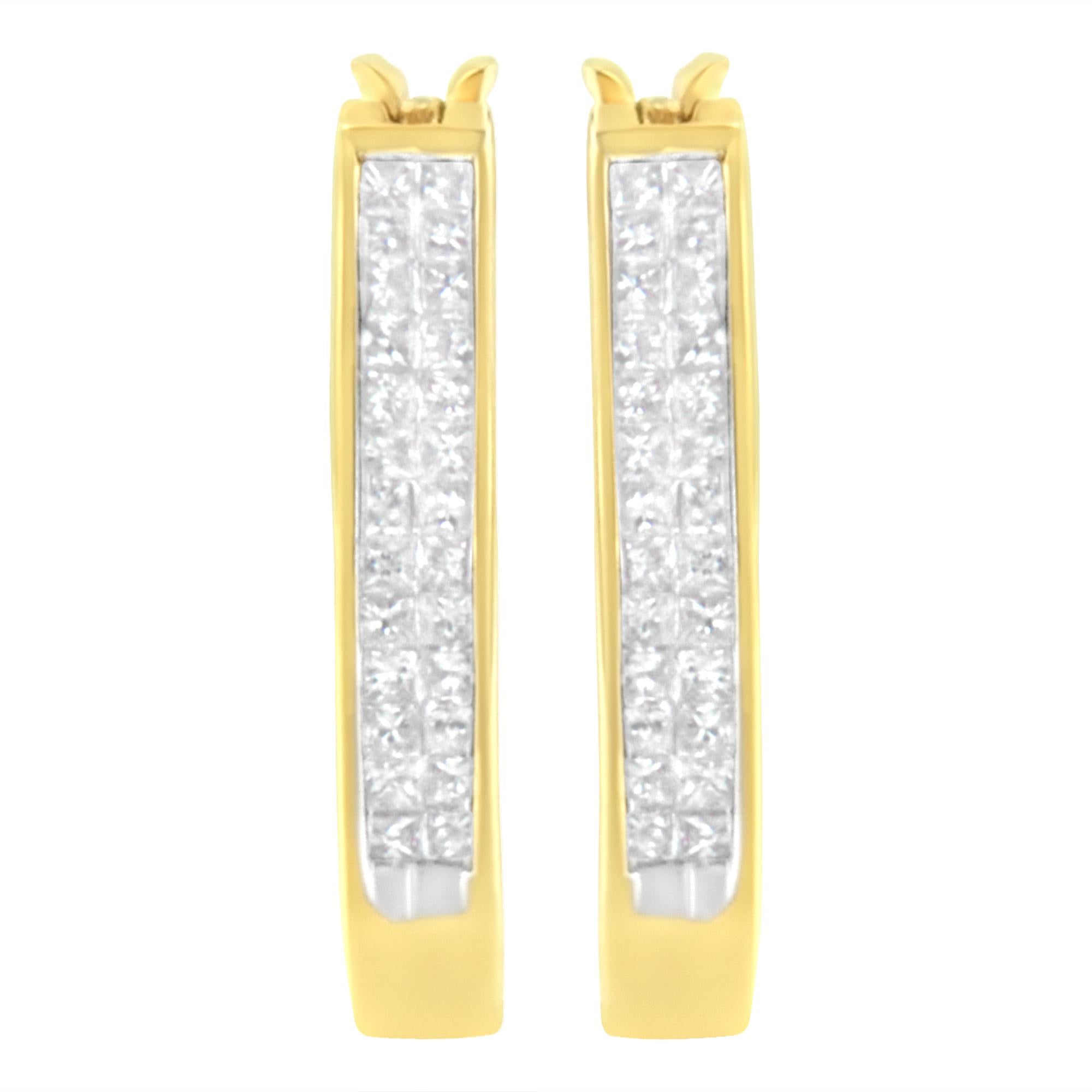 10K Yellow Gold 1/2 Cttw Invisible Set Princess-cut Diamond Hoop Earrings (H-I Color, SI2-I1 Clarity)
