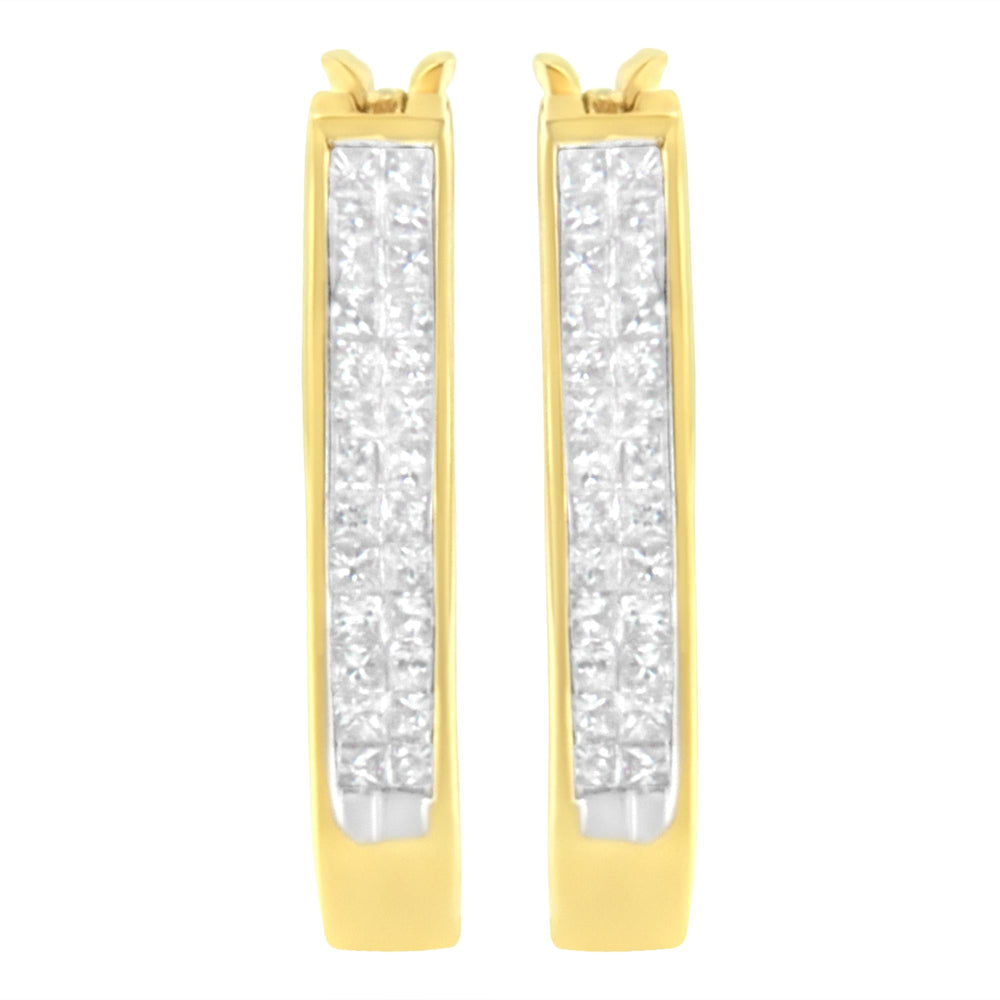 10K Yellow Gold 1/2 Cttw Invisible Set Princess-cut Diamond Hoop Earrings (H-I Color, SI2-I1 Clarity)