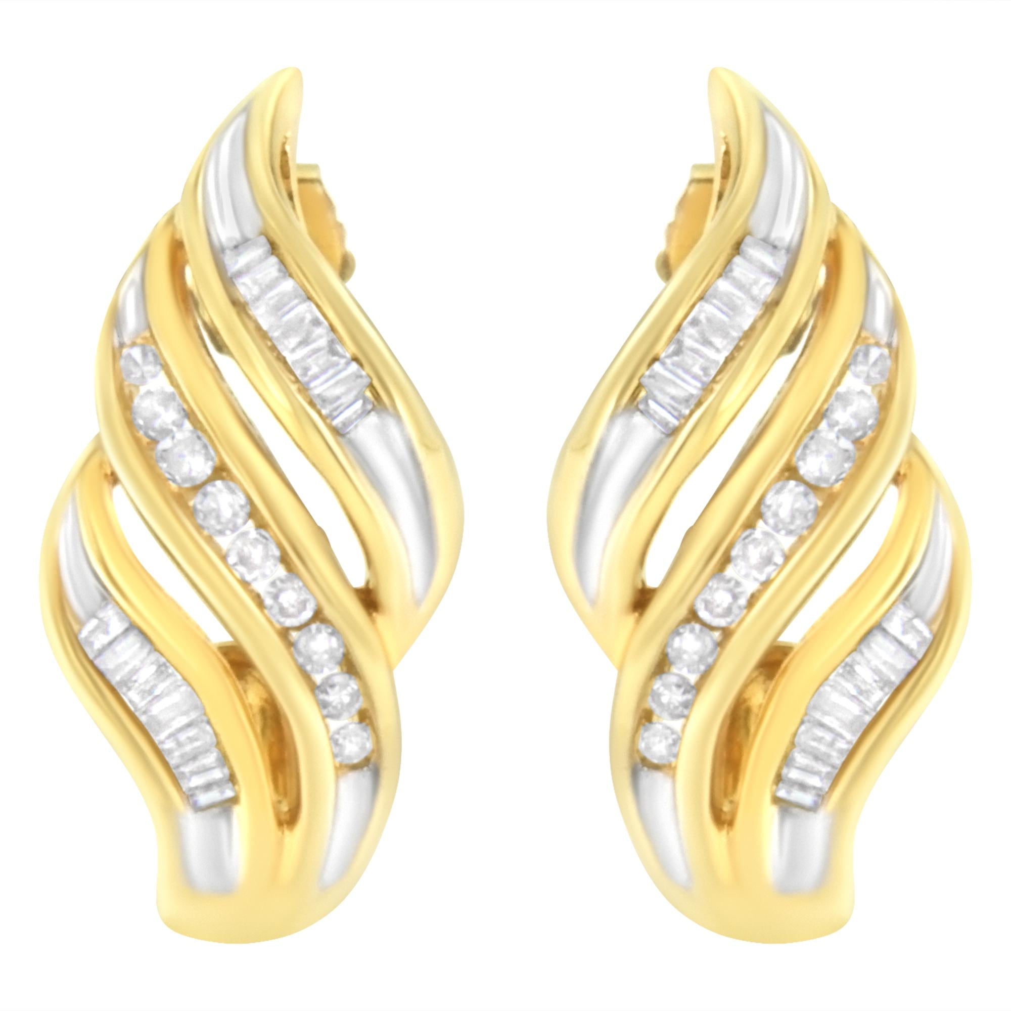 10K Yellow Gold 1/2ct TW Diamond Spiral Drop and Dangle Earrings (J-K Clarity, I1-I2 Color)
