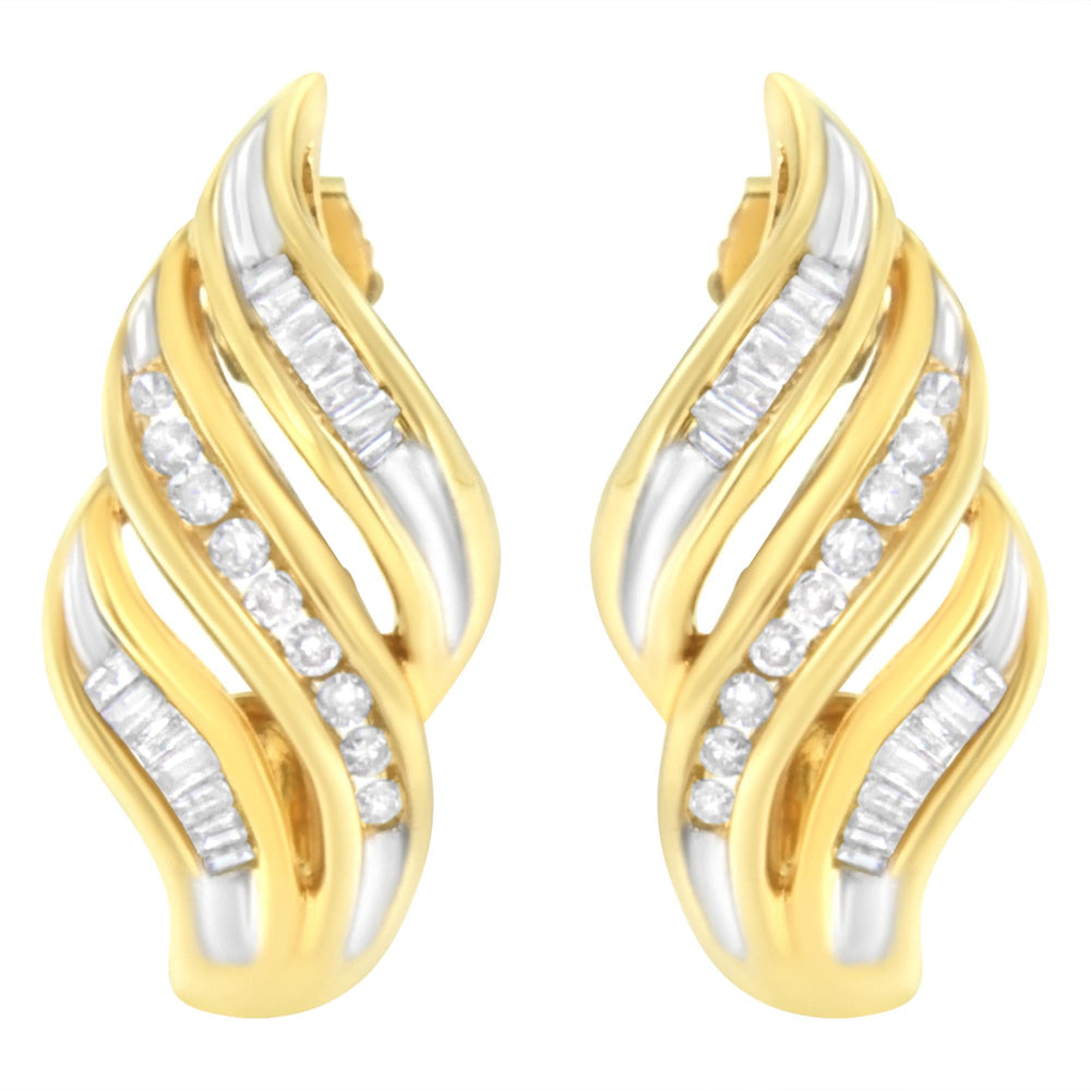 10K Yellow Gold 1/2ct TW Diamond Spiral Drop and Dangle Earrings (J-K Clarity, I1-I2 Color)