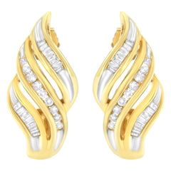 10K Yellow Gold 1/2ct TW Diamond Spiral Drop and Dangle Earrings (J-K Clarity, I1-I2 Color)