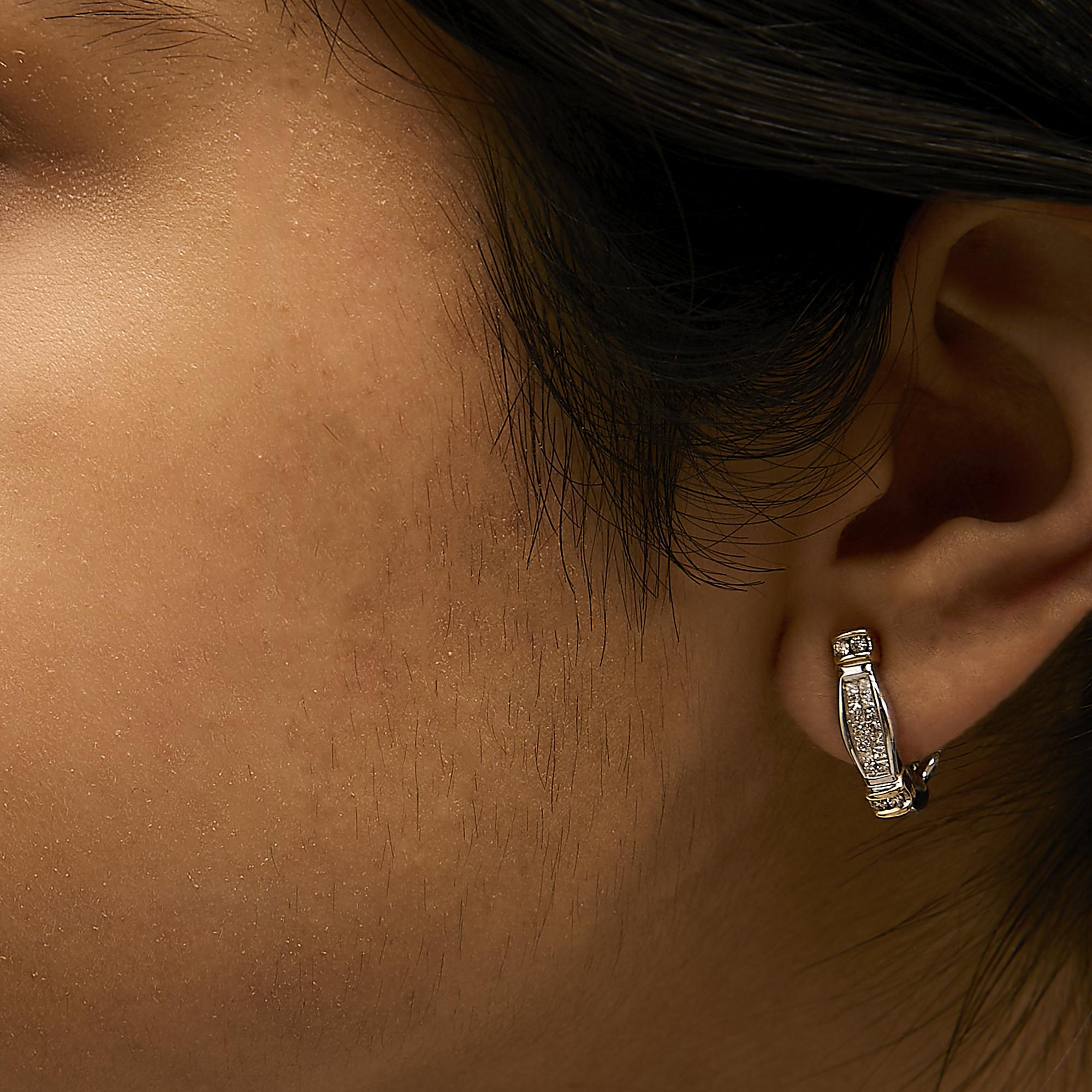14K Two-Toned Gold Round and Princess Cut Diamond Earrings (0.5 cttw, H-I Color, SI2-I1 Clarity)