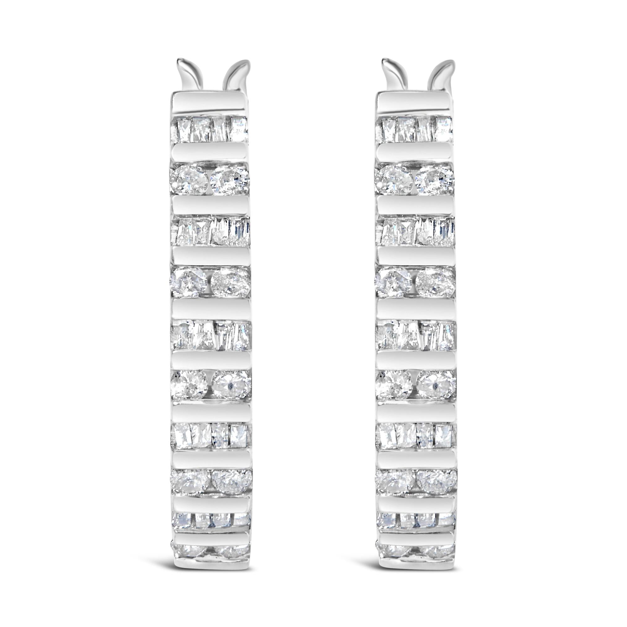 10K Yellow Gold 1.0 Cttw Alternating  Diamond "U" Hoop Earrings (I-J Color, I2-I3 Clarity)