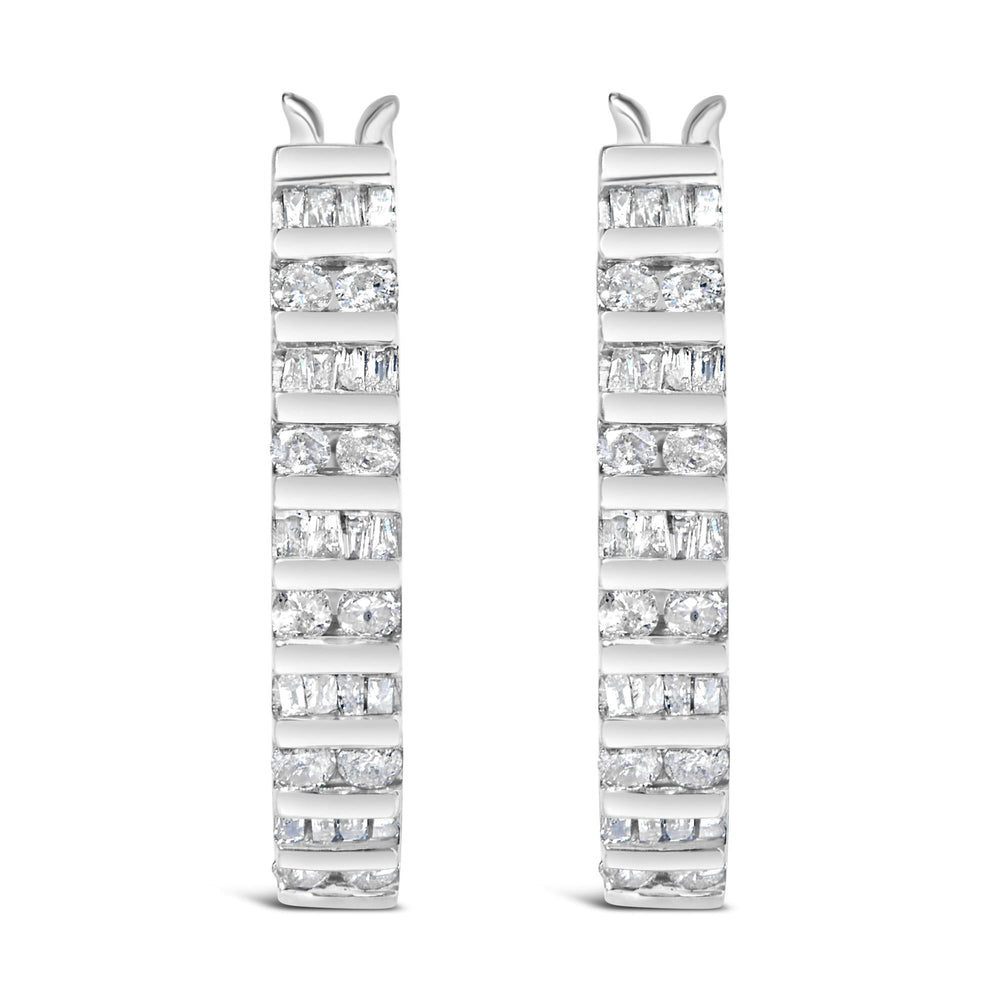 10K Yellow Gold 1.0 Cttw Alternating  Diamond "U" Hoop Earrings (I-J Color, I2-I3 Clarity)