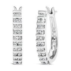 10K Yellow Gold 1.0 Cttw Alternating  Diamond "U" Hoop Earrings (I-J Color, I2-I3 Clarity)