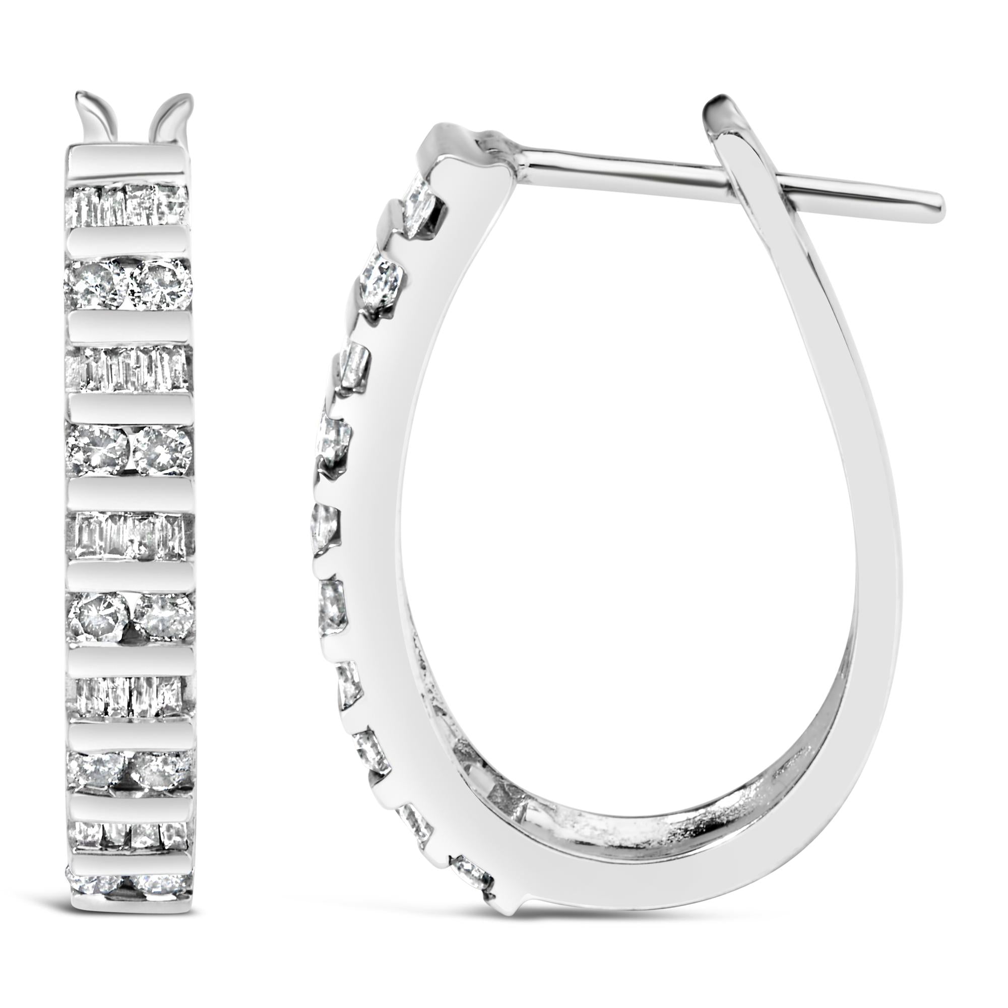 10K Yellow Gold 1.0 Cttw Alternating  Diamond "U" Hoop Earrings (I-J Color, I2-I3 Clarity)