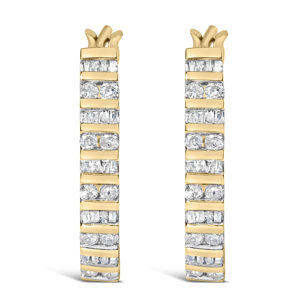 10K Yellow Gold 1.0 Cttw Alternating  Diamond "U" Hoop Earrings (I-J Color, I2-I3 Clarity)