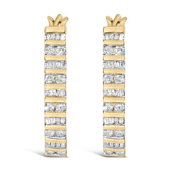 10K Yellow Gold 1.0 Cttw Alternating  Diamond "U" Hoop Earrings (I-J Color, I2-I3 Clarity)