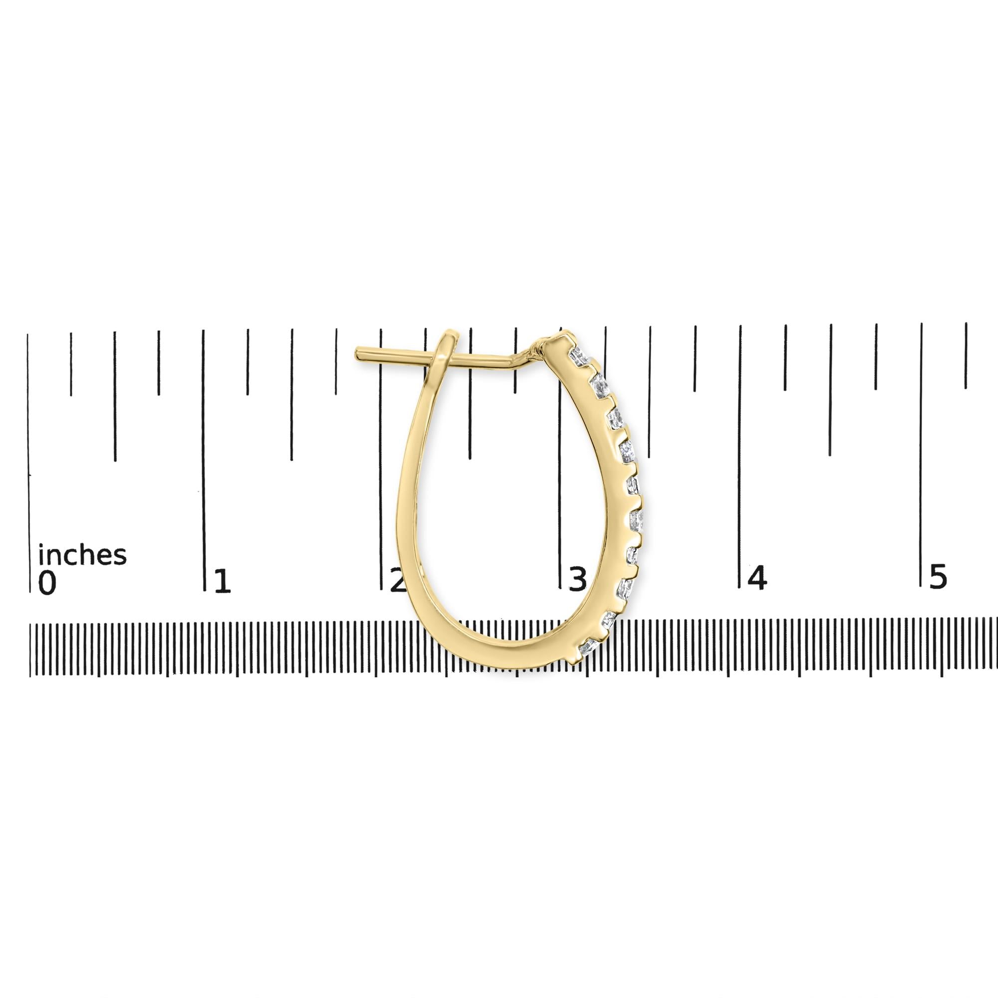 10K Yellow Gold 1.0 Cttw Alternating  Diamond "U" Hoop Earrings (I-J Color, I2-I3 Clarity)