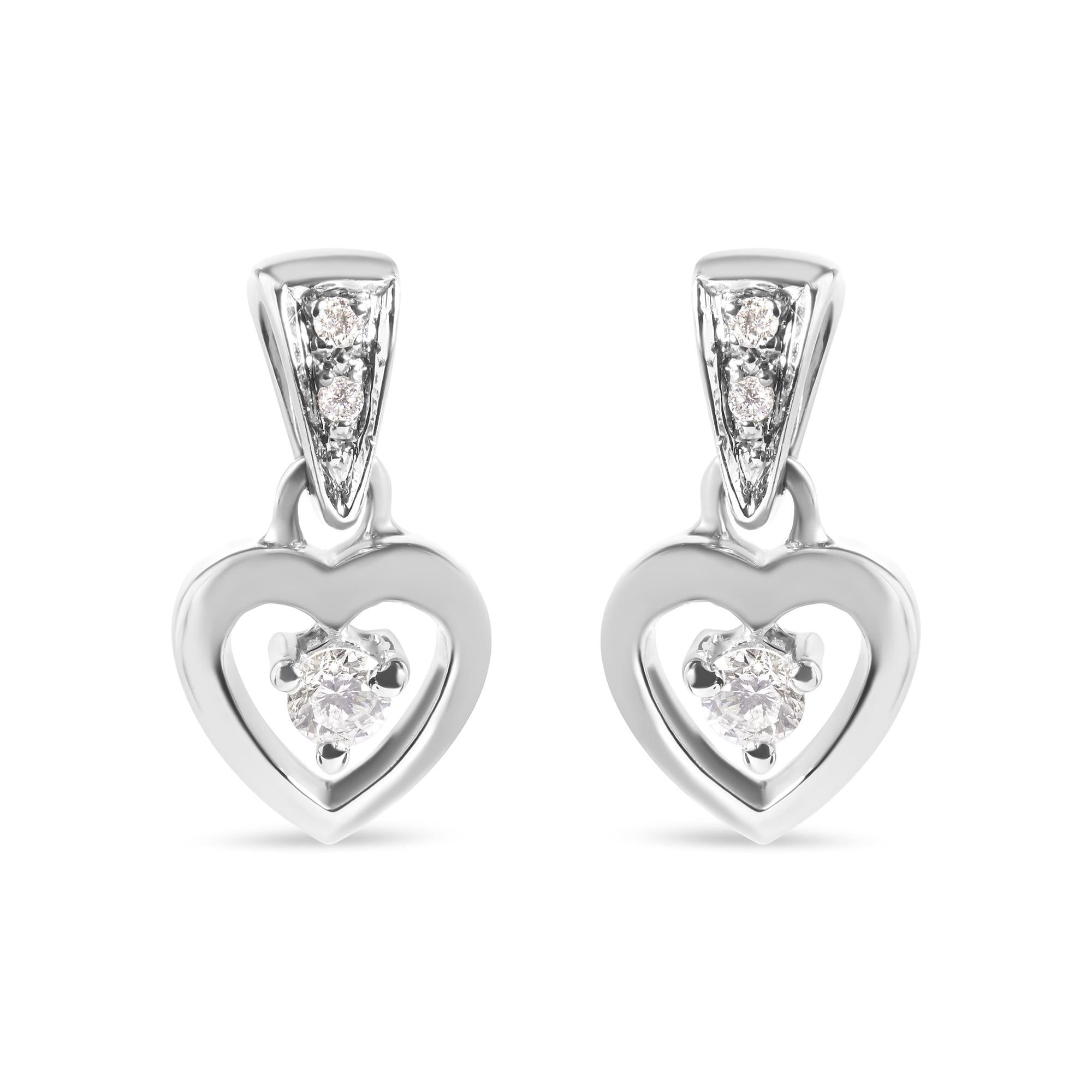 14K White Gold 1/6 Cttw Diamond Dangle Heart Stud Earrings (H-I, SI2-I1)