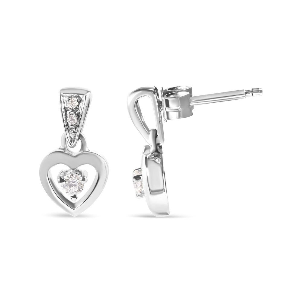 14K White Gold 1/6 Cttw Diamond Dangle Heart Stud Earrings (H-I, SI2-I1)