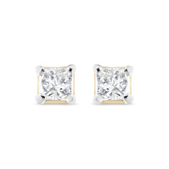 AGS Certified Princess-Cut Square Diamond 4-Prong Solitaire Stud Earrings in 14K Gold (J-K Color, I1-I2 Clarity)