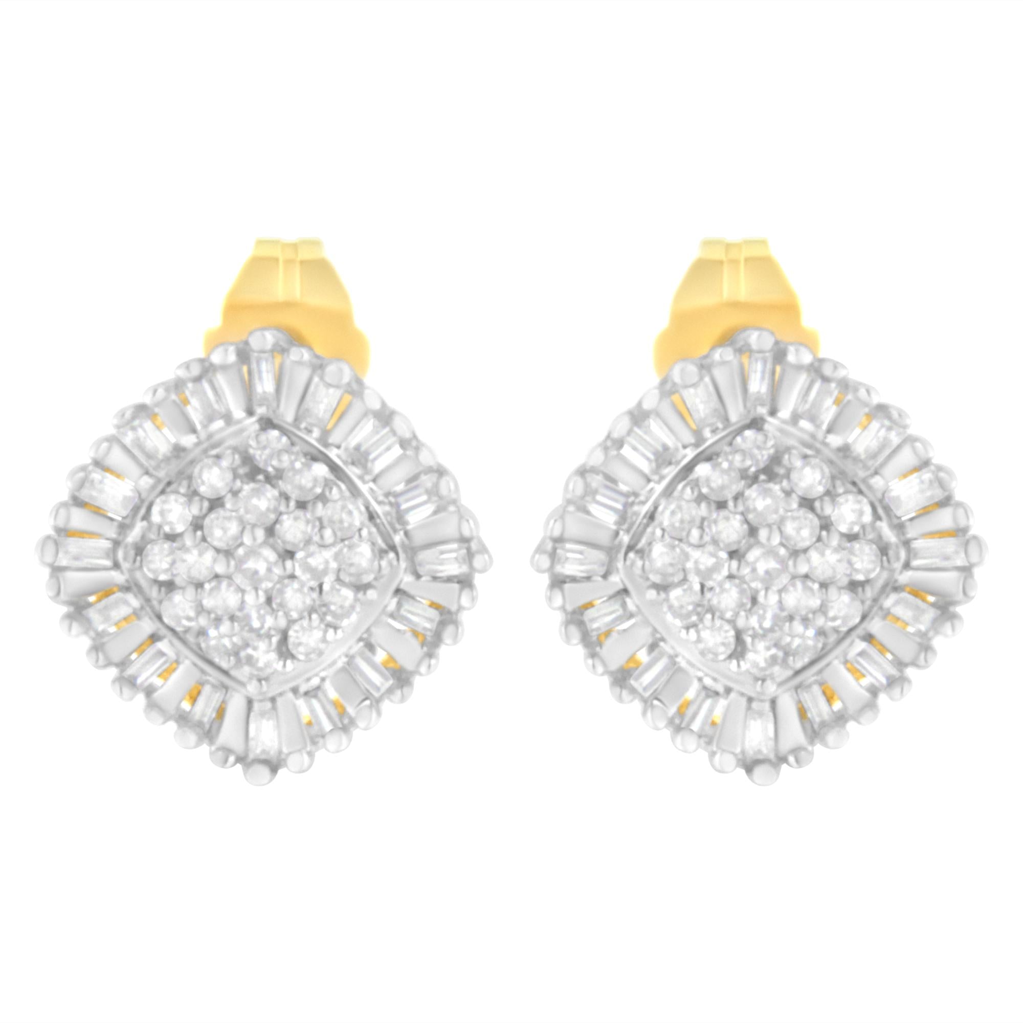 10K Yellow Gold 1/2 cttw Diamond Cluster Cocktail Stud Earrings (I-J, I1-I2)