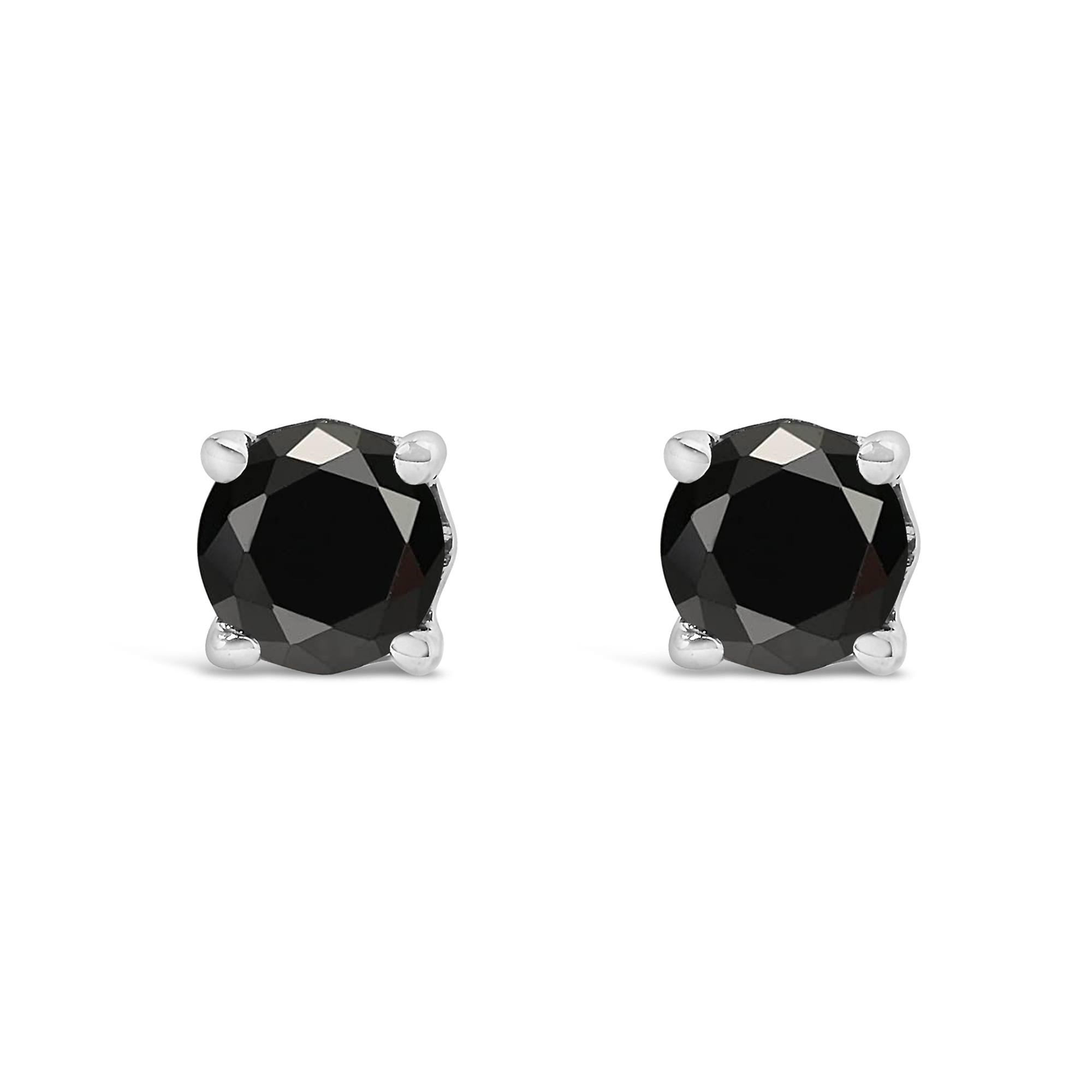 .925 Sterling Silver Black Diamond Solitaire Stud Earrings