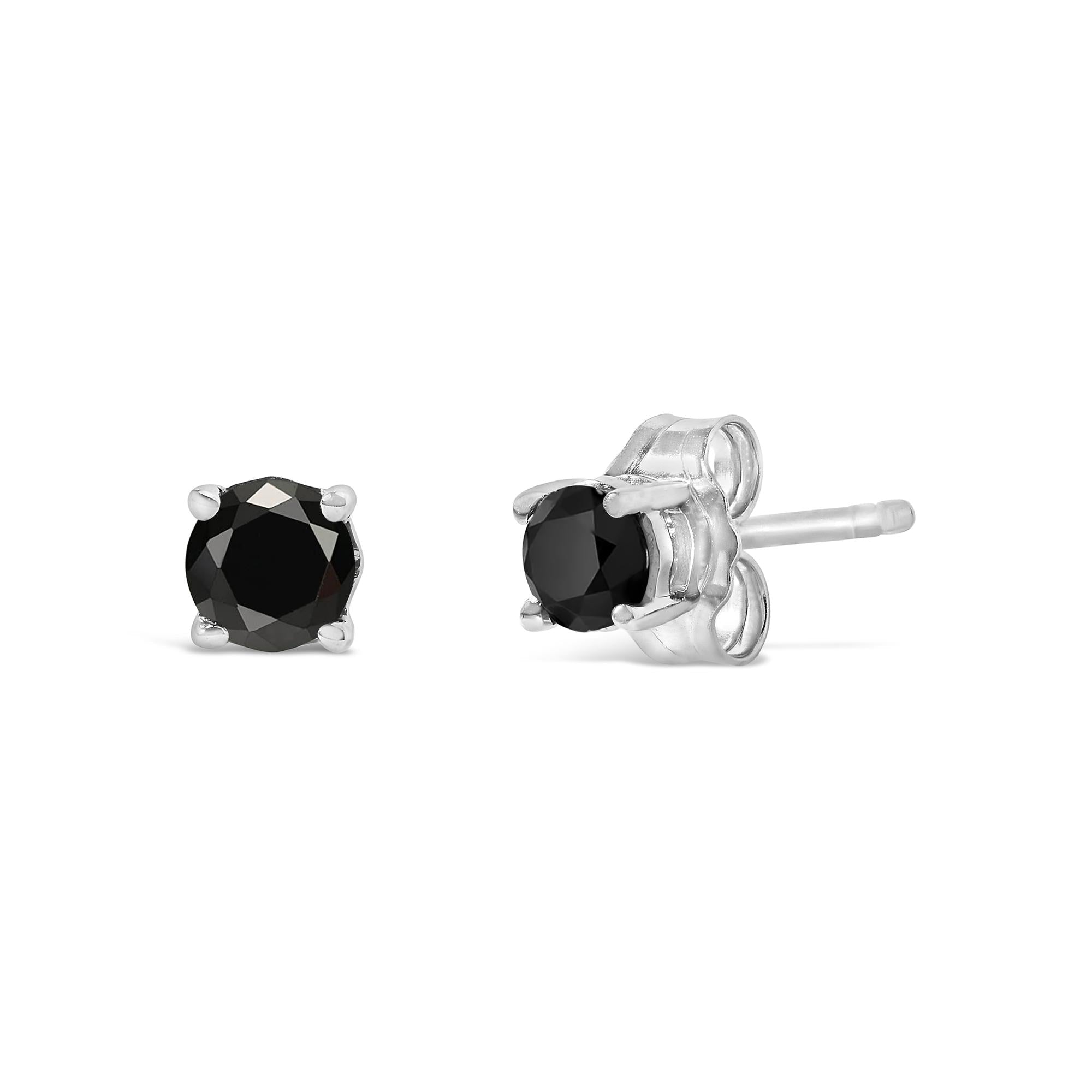 .925 Sterling Silver Black Diamond Solitaire Stud Earrings