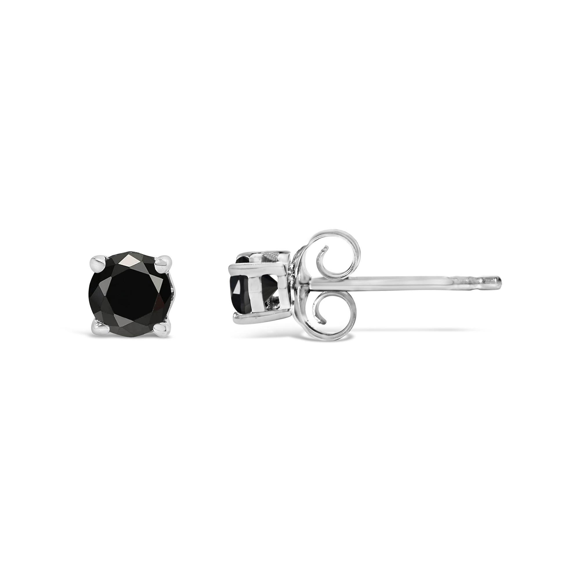 .925 Sterling Silver Black Diamond Solitaire Stud Earrings