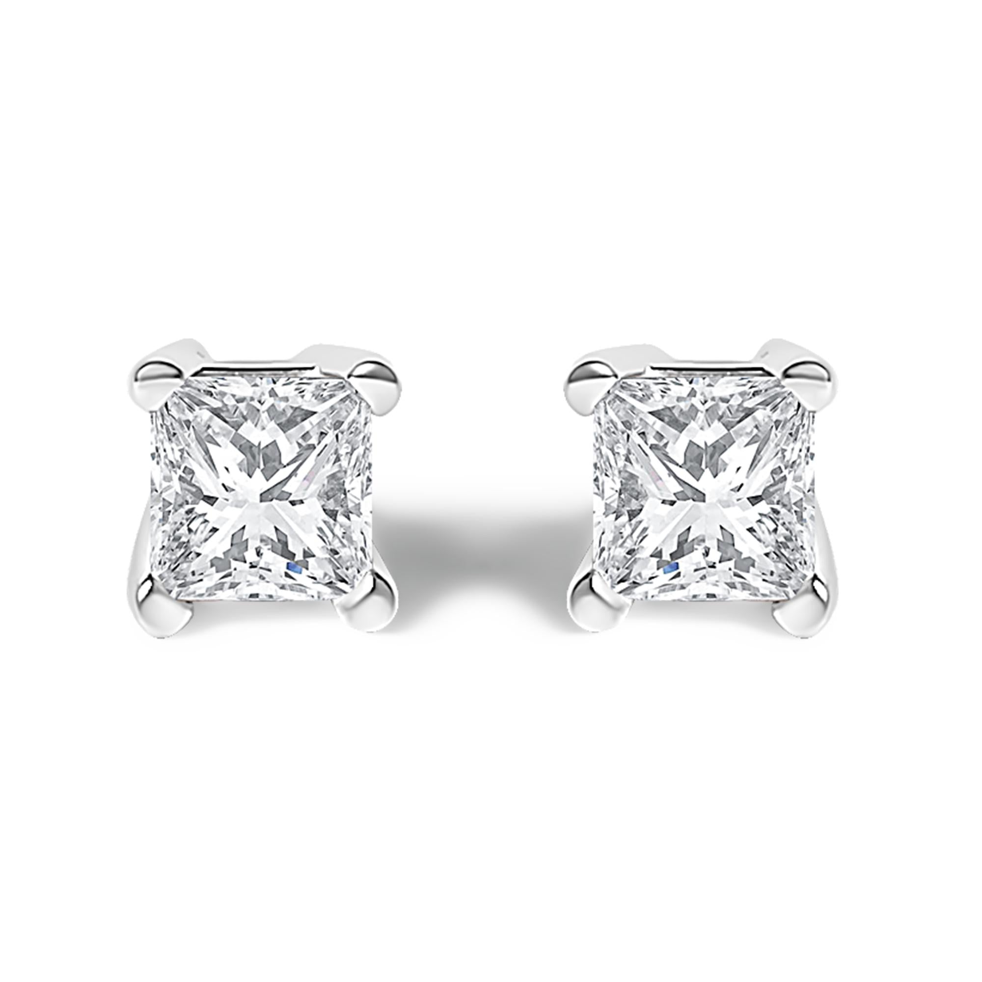 14K White Gold Princess Cut Lab-Grown Diamond Solitaire Stud Earrings (F-G Color, VS2-SI1 Clarity)