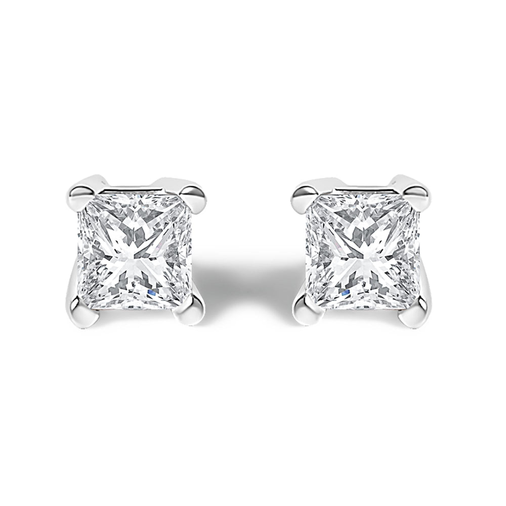 14K White Gold Princess Cut Lab-Grown Diamond Solitaire Stud Earrings (F-G Color, VS2-SI1 Clarity)