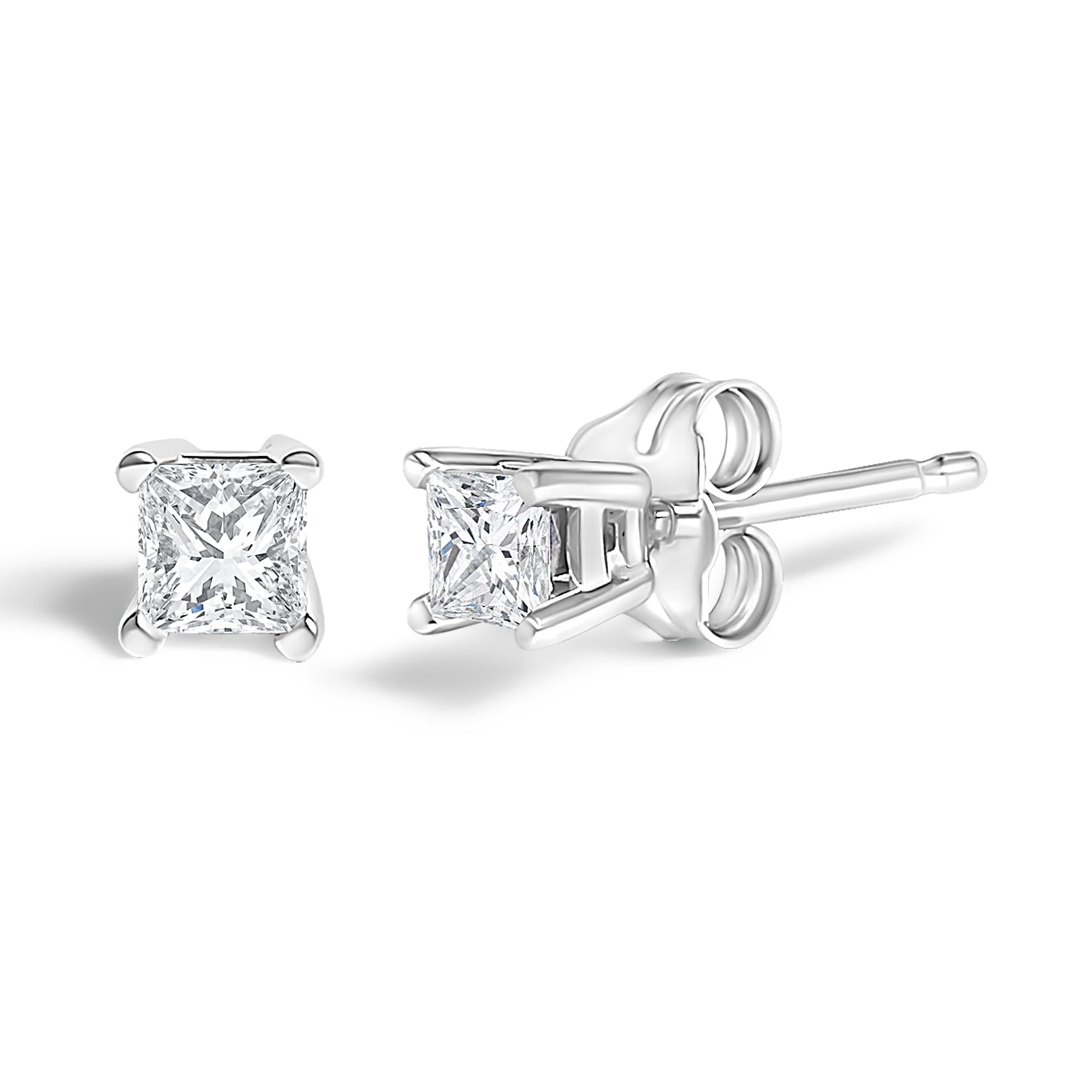 14K White Gold Princess Cut Lab-Grown Diamond Solitaire Stud Earrings (F-G Color, VS2-SI1 Clarity)