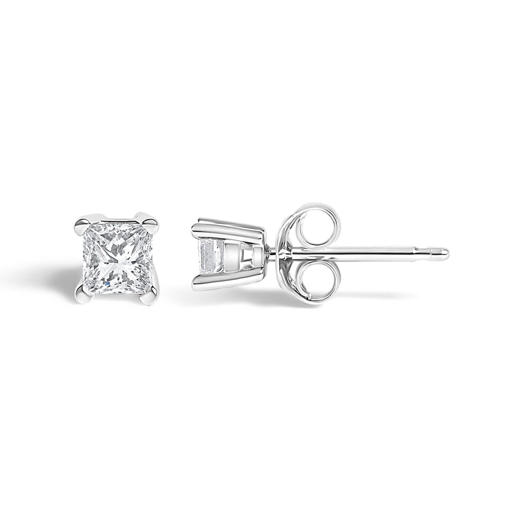.925 Sterling Silver 1/4 Cttw Princess-Cut Diamond Solitaire Stud Earrings (H-I Color, I3 Clarity)