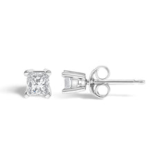 .925 Sterling Silver 1/4 Cttw Princess-Cut Diamond Solitaire Stud Earrings (H-I Color, I3 Clarity)