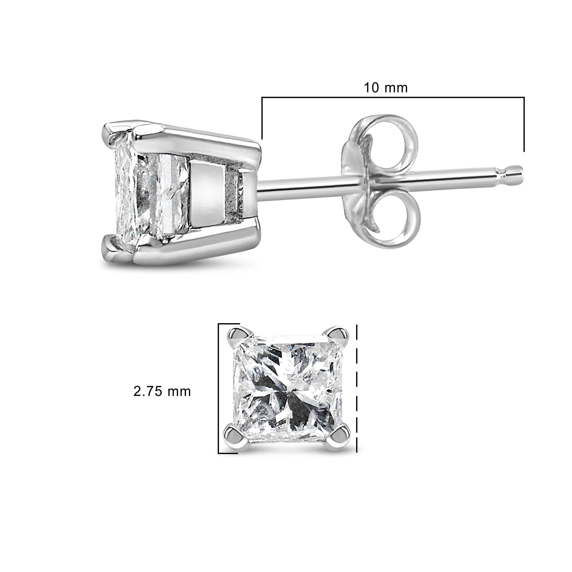 .925 Sterling Silver 1/4 Cttw Princess-Cut Diamond Solitaire Stud Earrings (H-I Color, I3 Clarity)
