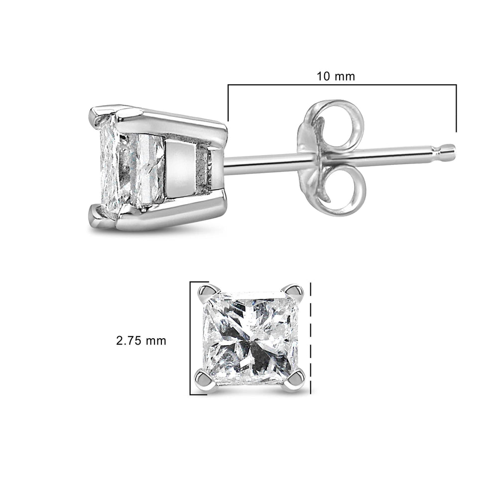 .925 Sterling Silver 1/4 Cttw Princess-Cut Diamond Solitaire Stud Earrings (H-I Color, I3 Clarity)