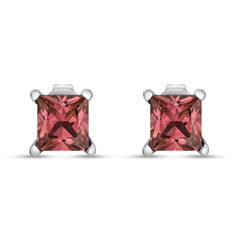 14K White Gold 4 Prong Set Lab Grown Pink Princess Diamond Solitaire Stud Earrings (Pink Color, VS2-SI1 Clarity)
