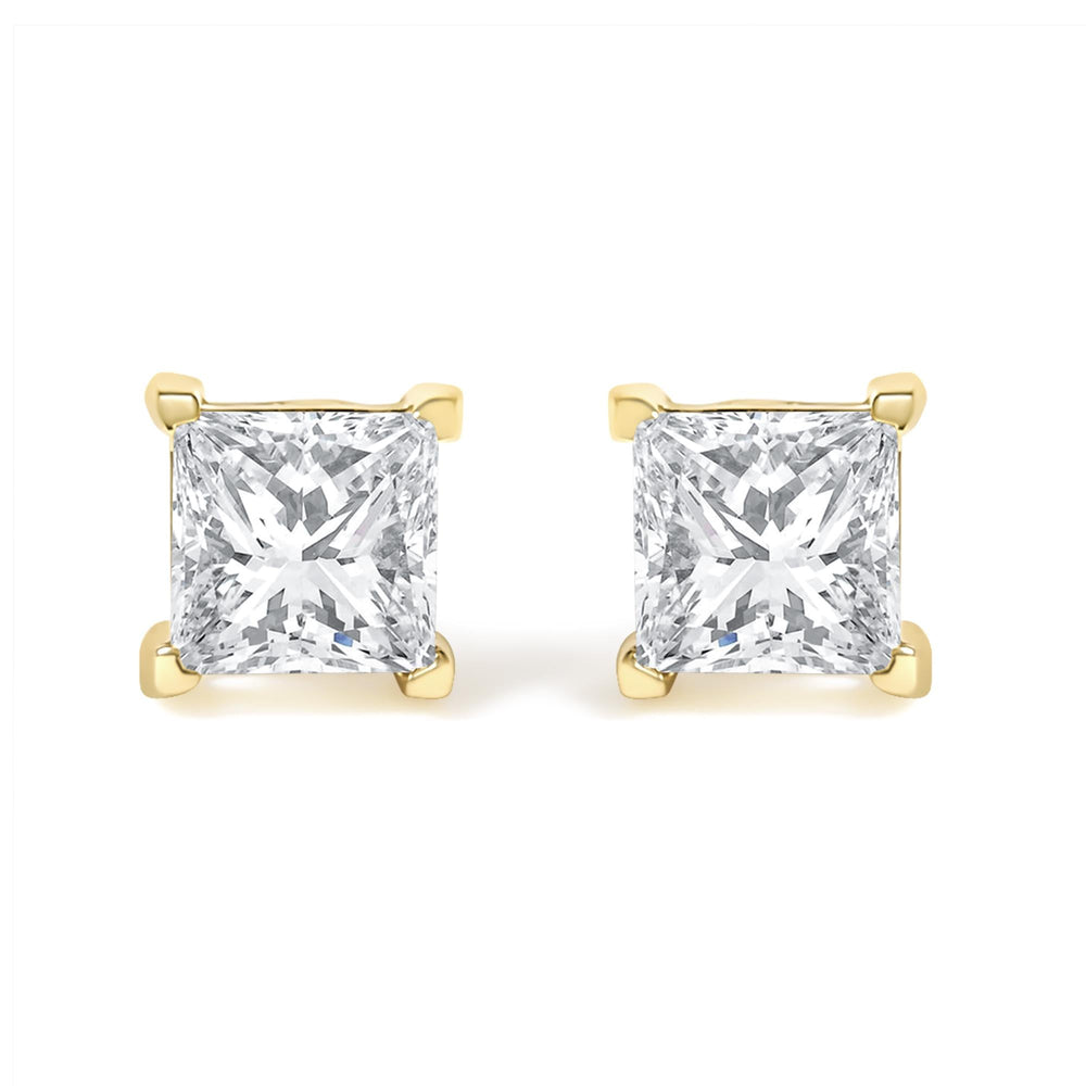 IGI Certified 14k Yellow Gold 1/2 cttw 4-Prong Set Princess-Cut Solitaire Diamond Push Back Stud Earrings (M-N Color, SI2-I1 Clarity)