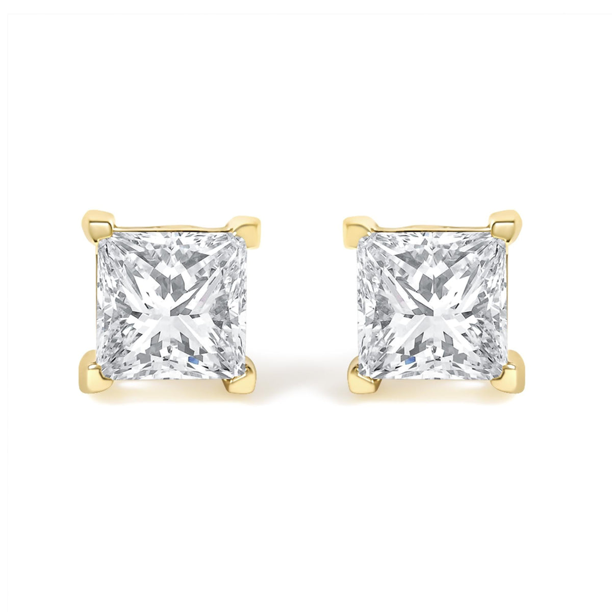 IGI Certified 14k Yellow Gold 4-Prong Set Princess-Cut Solitaire Diamond Push Back Stud Earrings (L-M Color, I1-I2 Clarity)