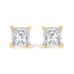 AGS Certified Princess-Cut Square Diamond 4-Prong Solitaire Stud Earrings in 14K Gold (N-O Color, SI2-I1 Clarity)