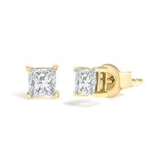 IGI Certified 14k Yellow Gold 1/2 cttw 4-Prong Set Princess-Cut Solitaire Diamond Push Back Stud Earrings (M-N Color, SI2-I1 Clarity)