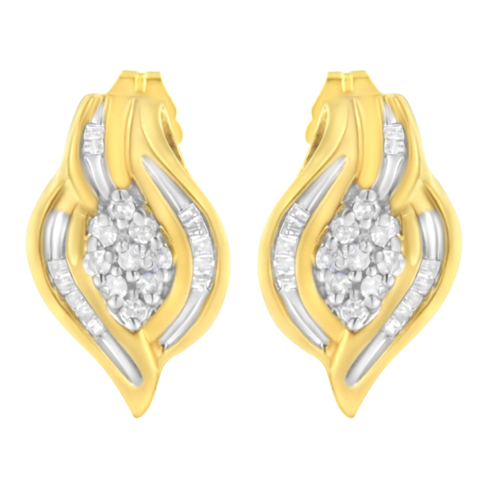 10K Yellow Gold 1/3 cttw Round-Cut Diamond Cluster and Swirl Stud Earrings (J-K Clarity, I2-I3 Color)