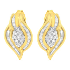 10K Yellow Gold 1/3 cttw Round-Cut Diamond Cluster and Swirl Stud Earrings (J-K Clarity, I2-I3 Color)