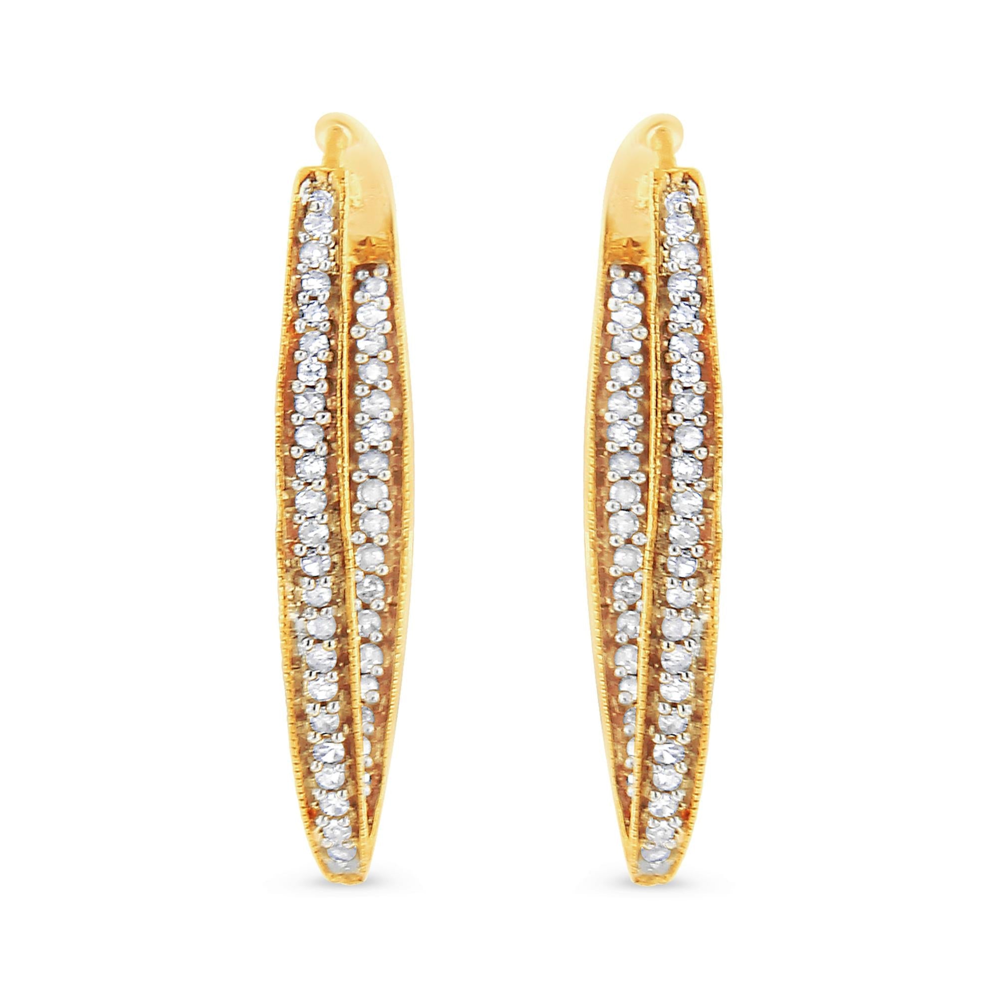 10K Yellow Gold 1/2 Cttw Round-Cut Diamond Modern Hoop Earrings (I-J Color, I2-I3 Clarity)