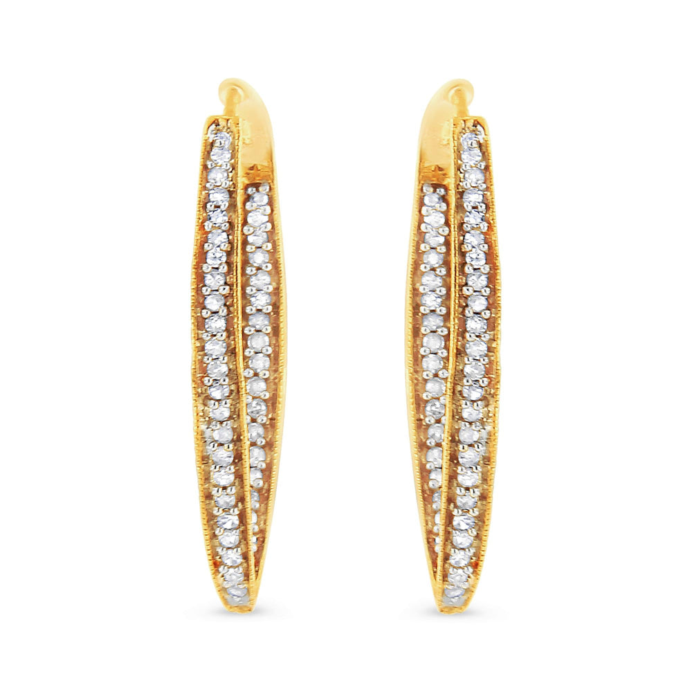 10K Yellow Gold 1/2 Cttw Round-Cut Diamond Modern Hoop Earrings (I-J Color, I2-I3 Clarity)