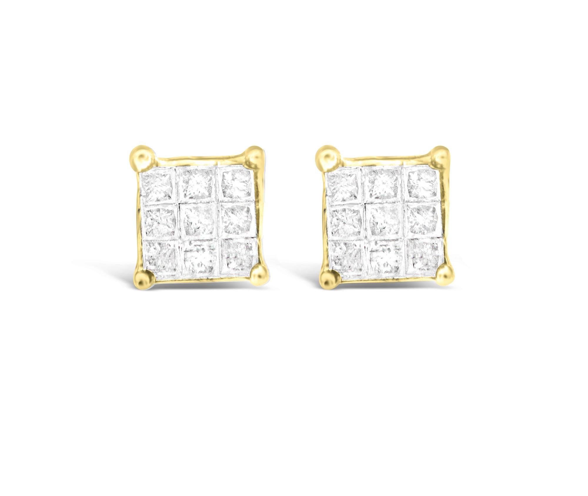 10K Yellow Gold Princess-cut Composite 18-stone Diamond Earrings (0.25 CTTW, J-K color, I2-I3 clarity)